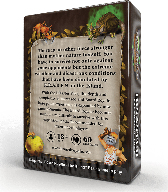 Board Royale: The Island – Disasters Expansion Pack achterkant van de doos