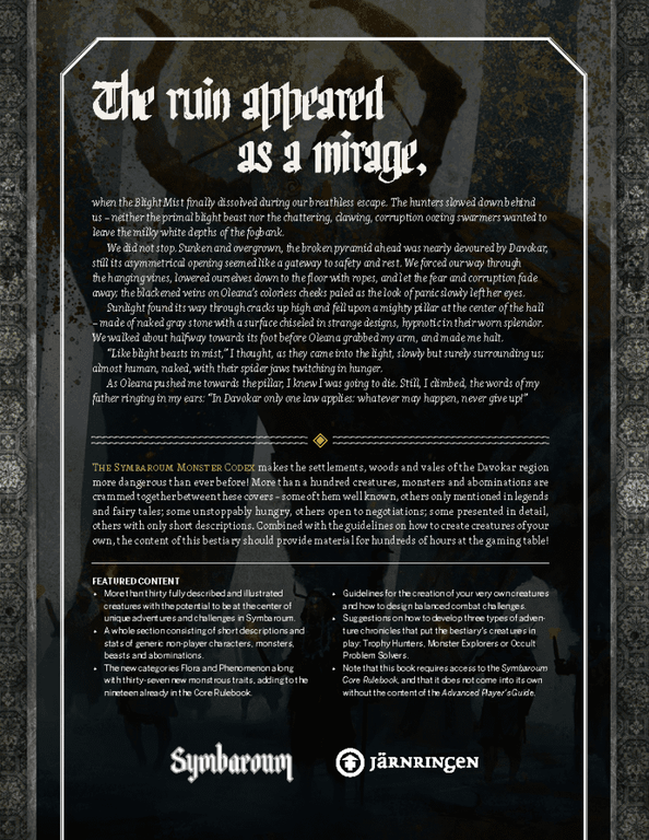 Symbaroum Monster Codex achterkant van de doos