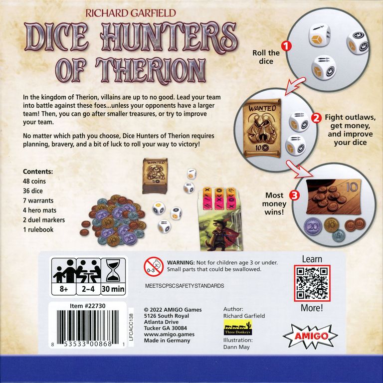 Dice Hunters of Therion achterkant van de doos