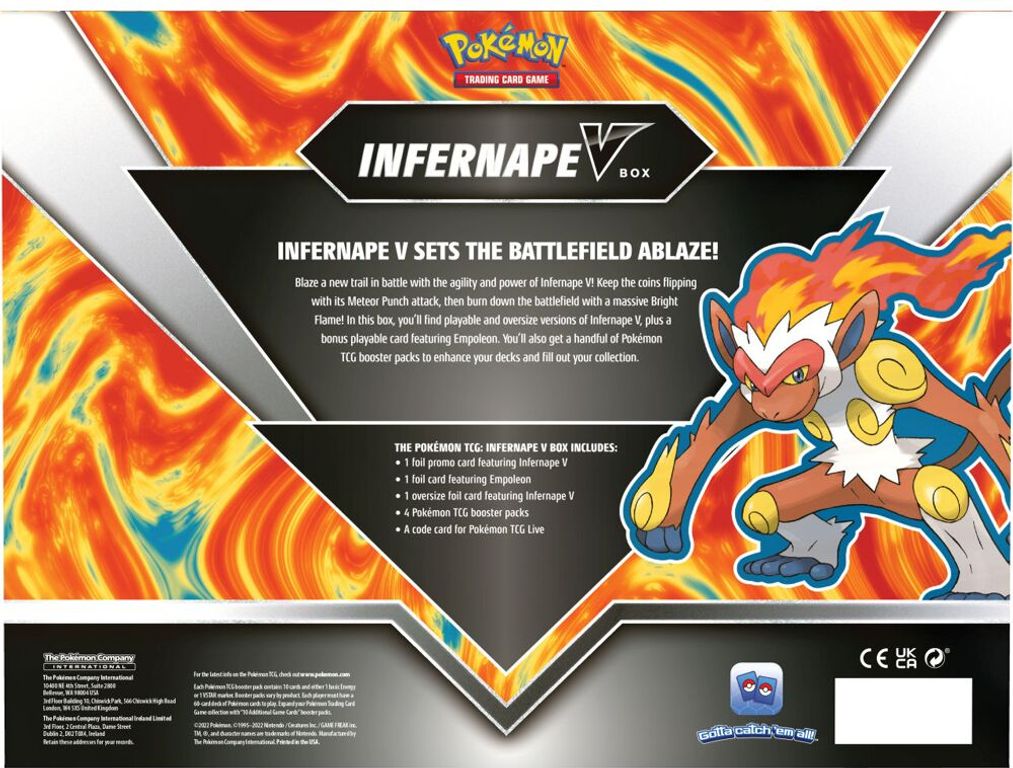 Pokémon TCG: Infernape V Box parte posterior de la caja