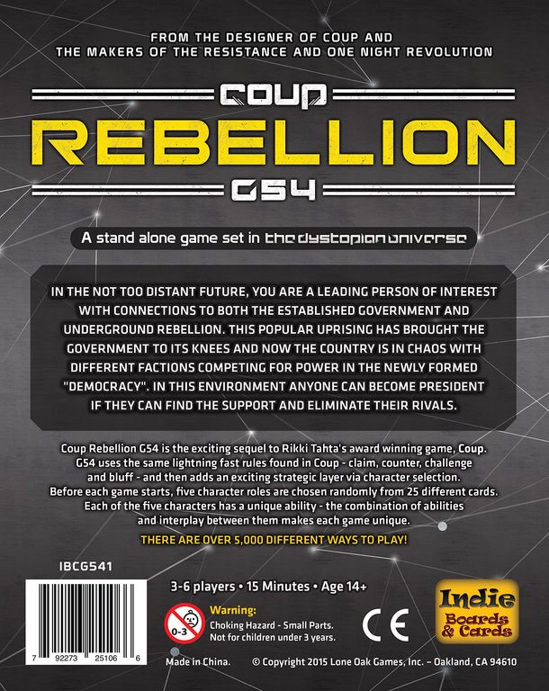  Coup Rebellion G54 - by Indie Boards and Cards - Strategy Board  Game : Everything Else