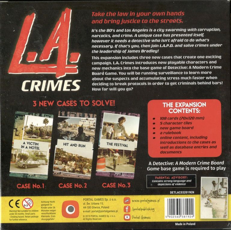 Detective: A Modern Crime Board Game - L.A. Crimes back of the box