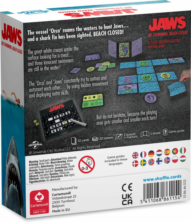 Jaws: No swimming, beach closed back of the box