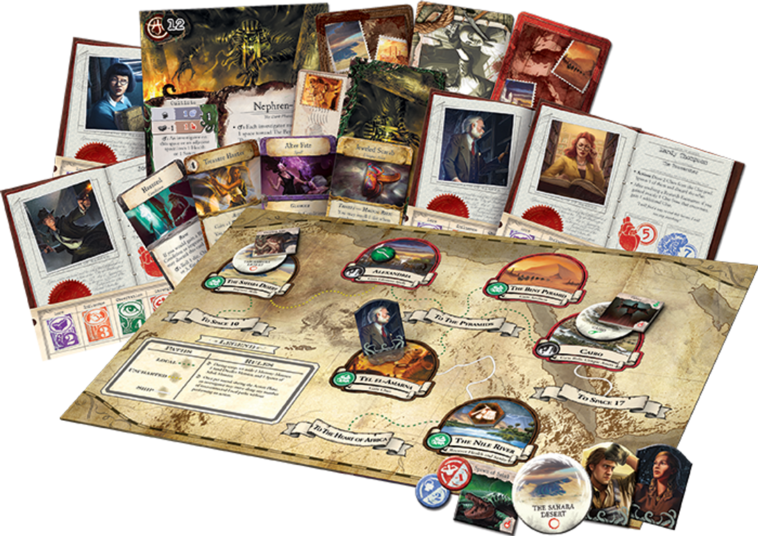 Eldritch Horror: Under the Pyramids componenten