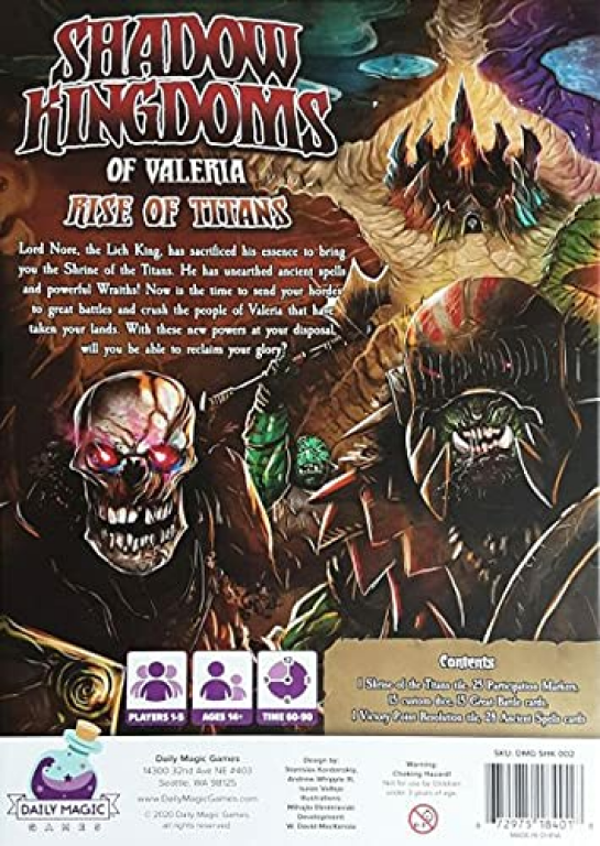 Shadow Kingdoms of Valeria: Rise of Titans back of the box