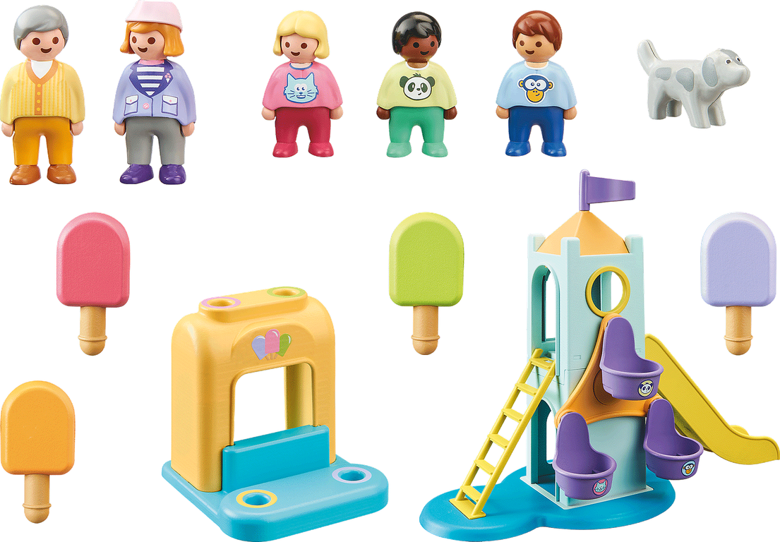 Playmobil® 1.2.3 1.2.3: Adventure Tower with Ice Cream Booth components