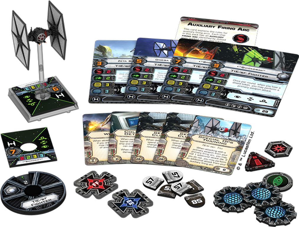 Star Wars: X-Wing Miniatures Game - Special Forces TIE Expansion Pack components