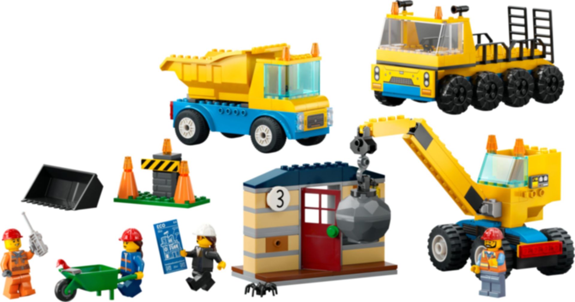 LEGO® City Les camions de chantier et la grue à boule de démolition composants