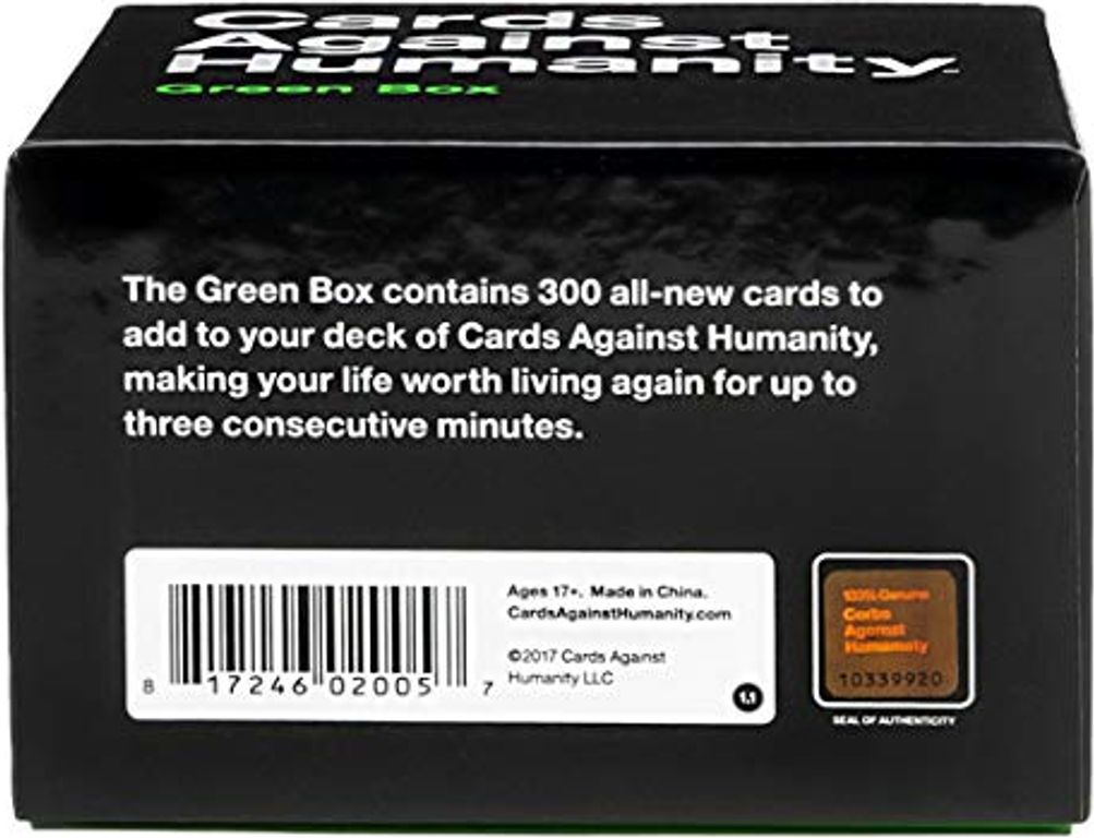 Cards Against Humanity uitbreiding - Green Box achterkant van de doos