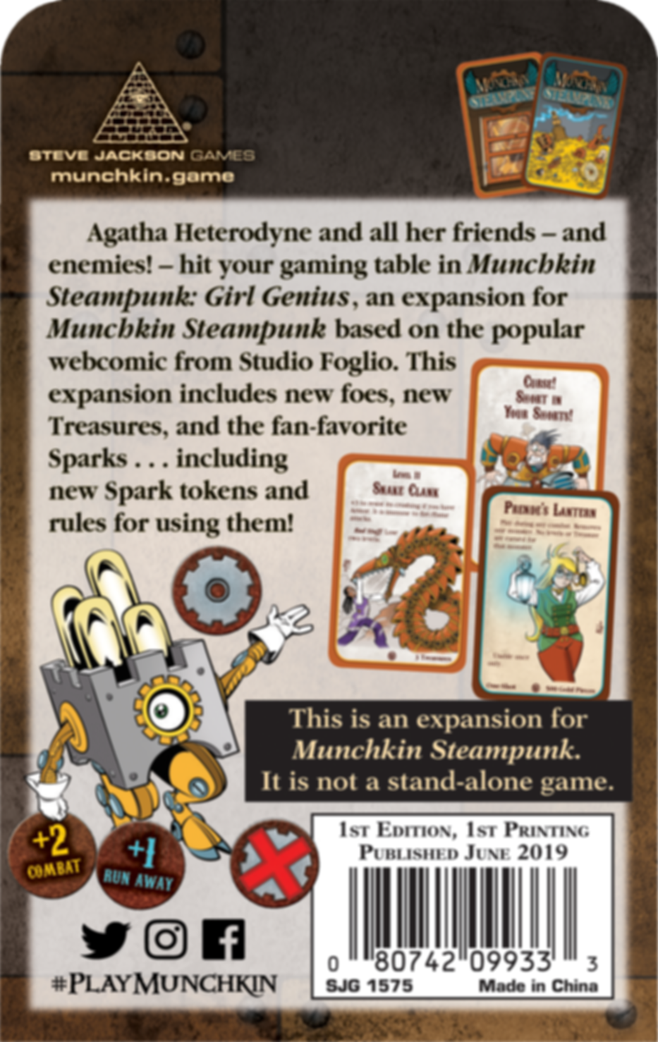 Munchkin Steampunk: Girl Genius parte posterior de la caja
