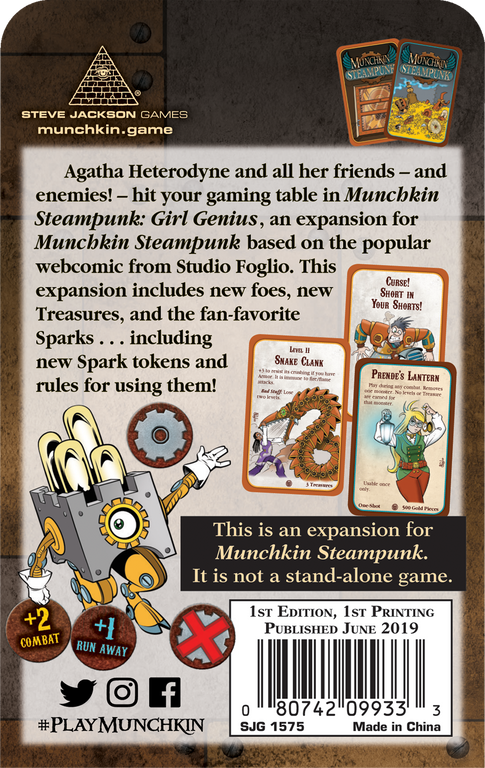Munchkin Steampunk: Girl Genius parte posterior de la caja