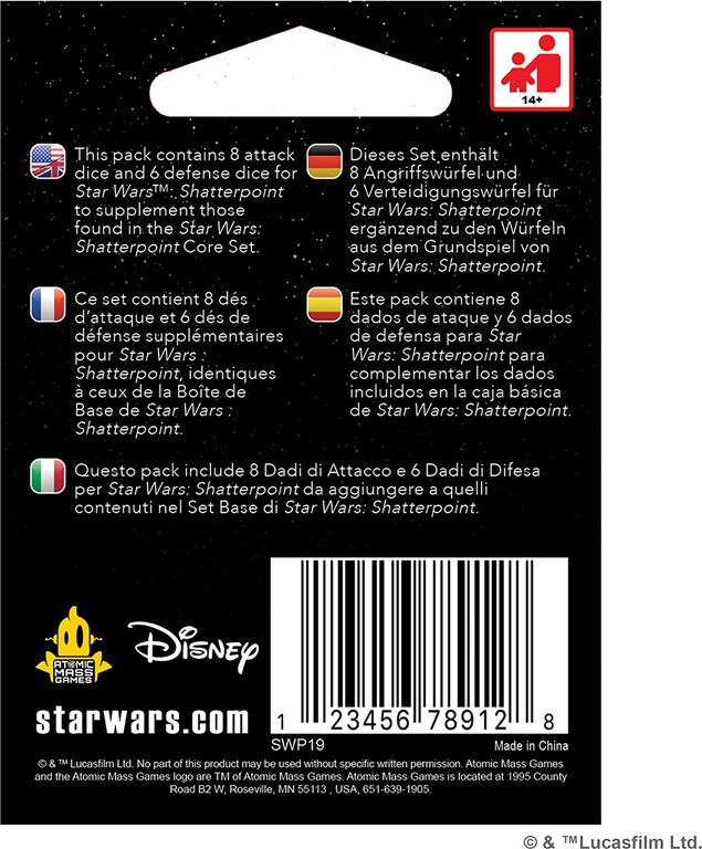Star Wars: Shatterpoint - Dice Pack parte posterior de la caja