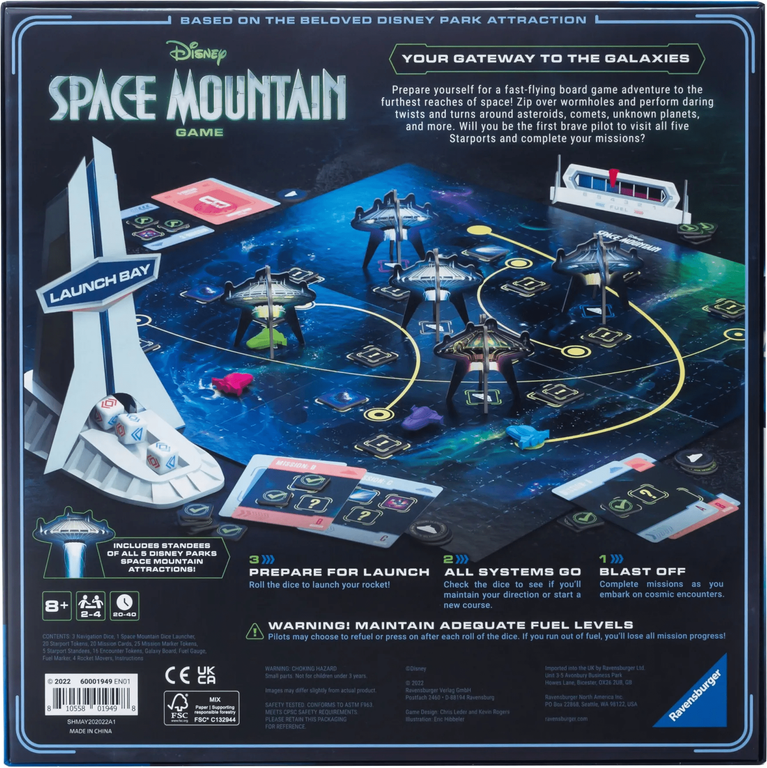 Disney Space Mountain Game: All Systems Go back of the box
