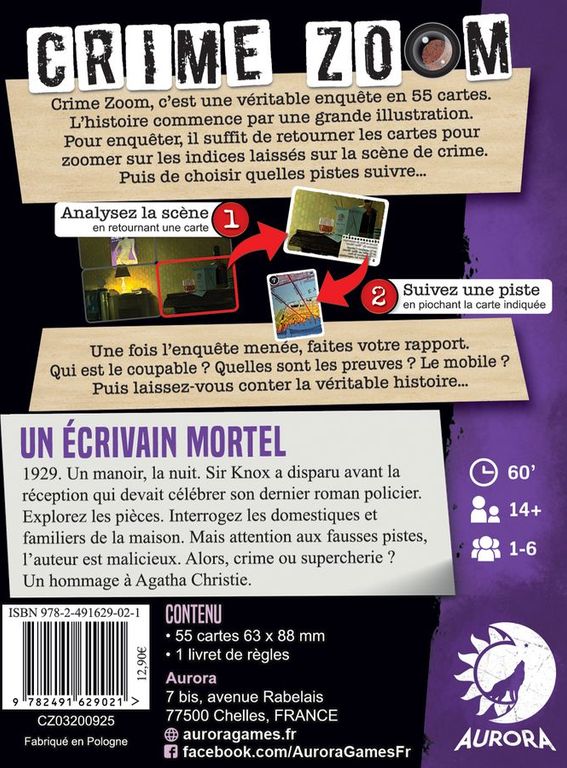 Crime Zoom: Un écrivain mortel dos de la boîte