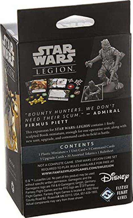 Star Wars: Legion – Bossk Operative Expansion dos de la boîte