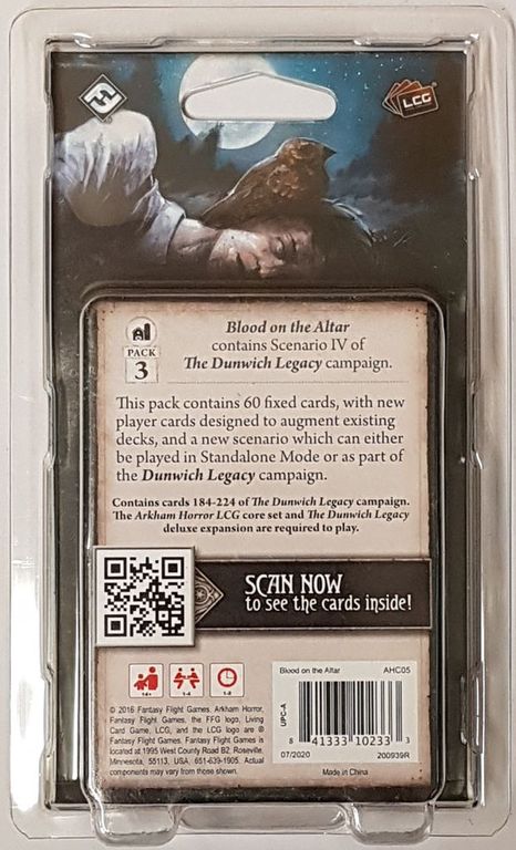 Arkham Horror: El Juego de Cartas - Sangre en el Altar: Paquete de Mitos parte posterior de la caja