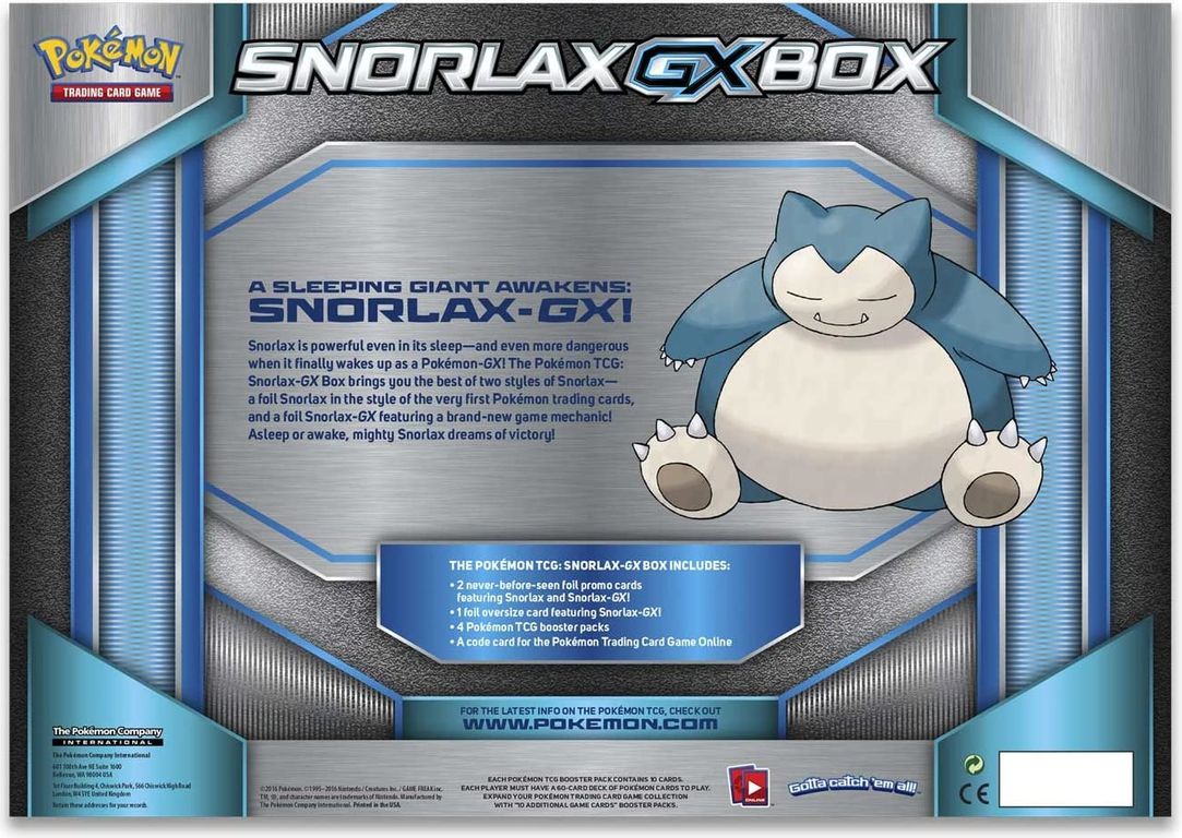 Pokémon: Snorlax-GX Box achterkant van de doos