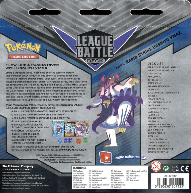 Pokémon TCG: Rapid Strike Urshifu VMAX League Battle Deck back of the box