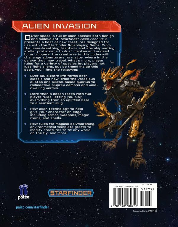 Starfinder - Alien Archive 2 back of the box