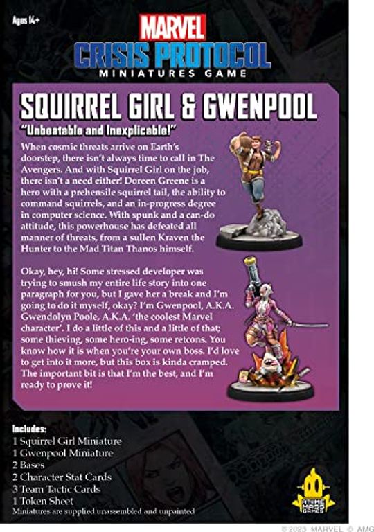 Marvel: Crisis Protocol – Squirrel Girl & Gwenpool parte posterior de la caja
