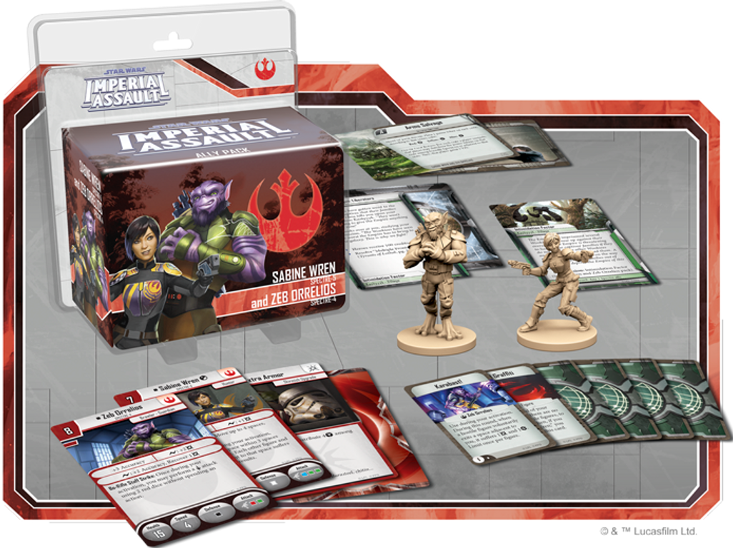 Star Wars: Imperial Assault – Sabine Wren and Zeb Orrelios Ally Pack components