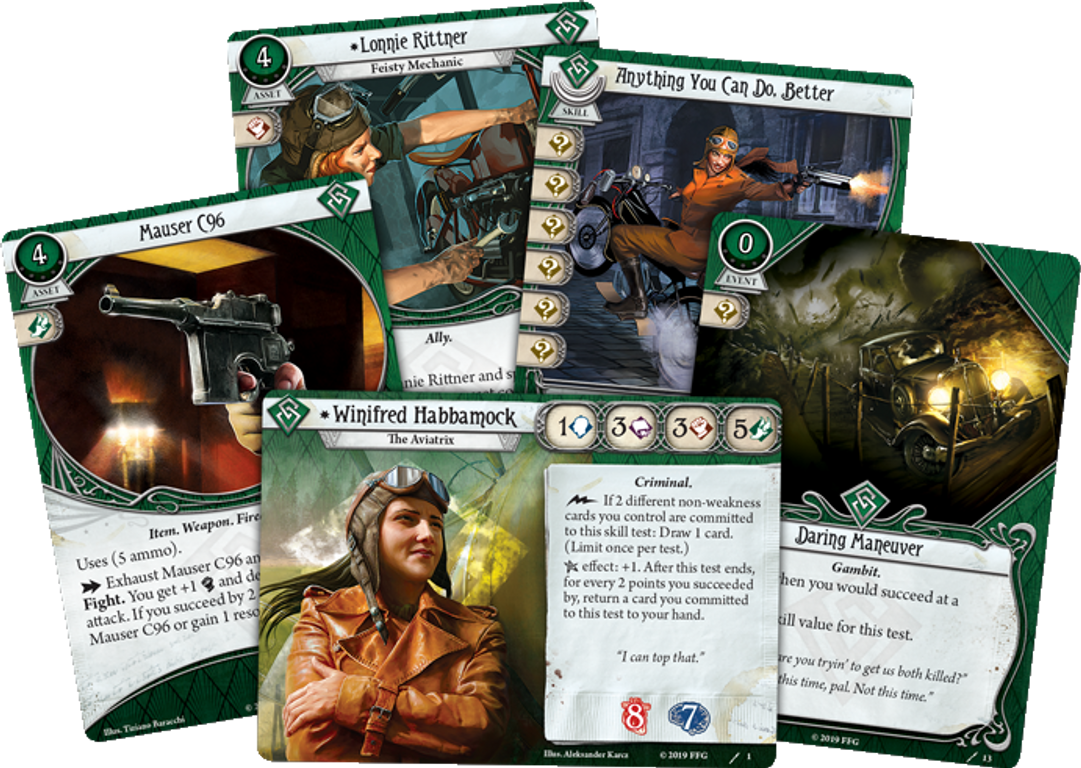 Arkham Horror: Das Kartenspiel – Ermittlerdeck: Winifred Habbamock karten