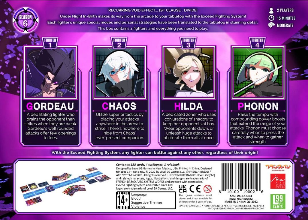 Exceed: Under Night In-Birth – Gordeau Box achterkant van de doos