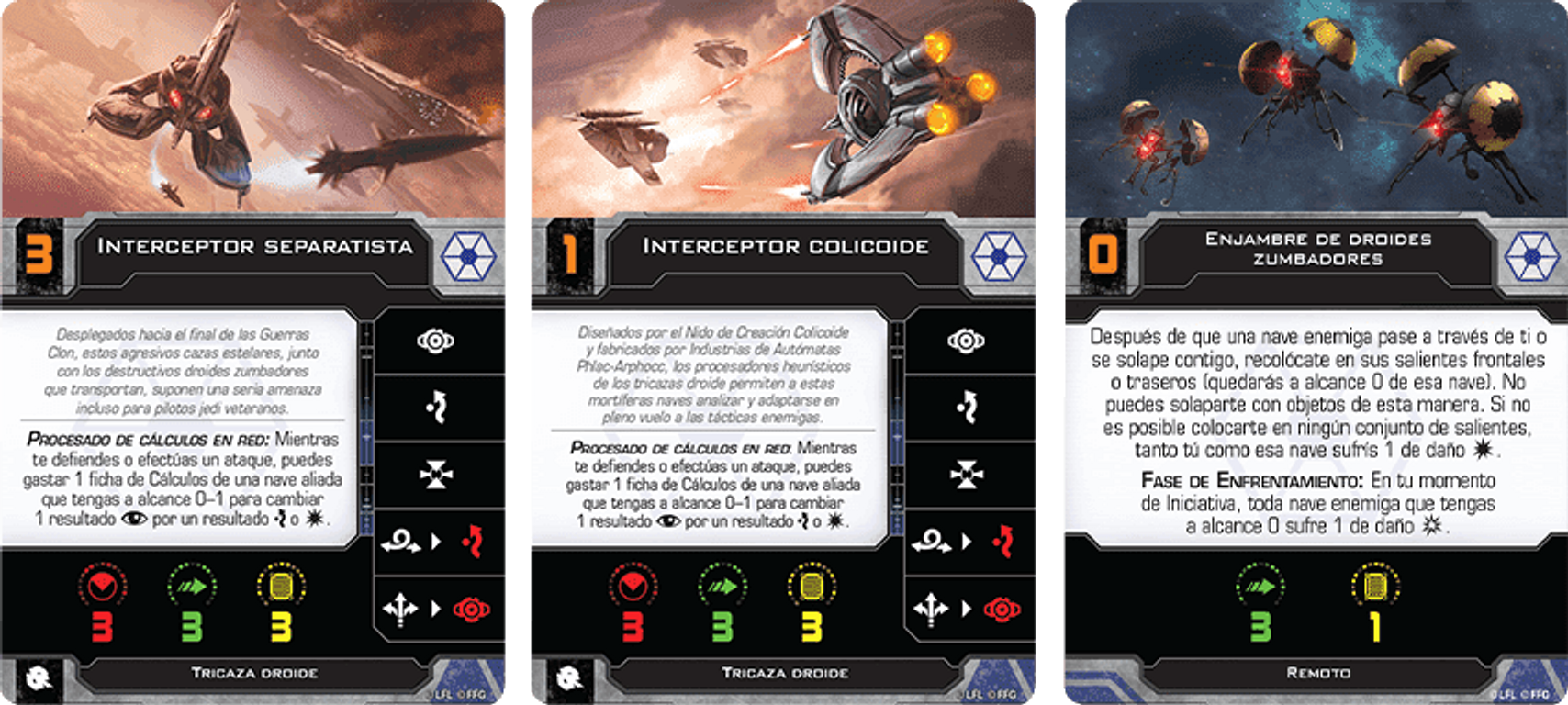 Star Wars: X-Wing (Second Edition) – Paquet d’Extension Tri-Chasseur Droïde cartes