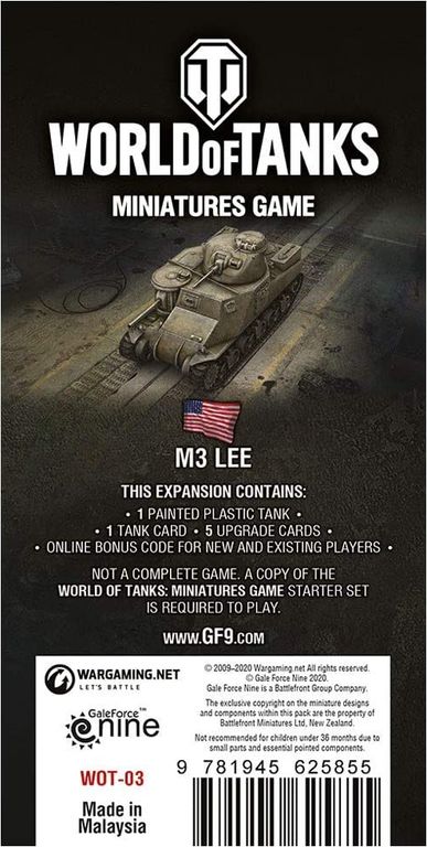 World of Tanks Miniatures Game: American – M3 Lee achterkant van de doos