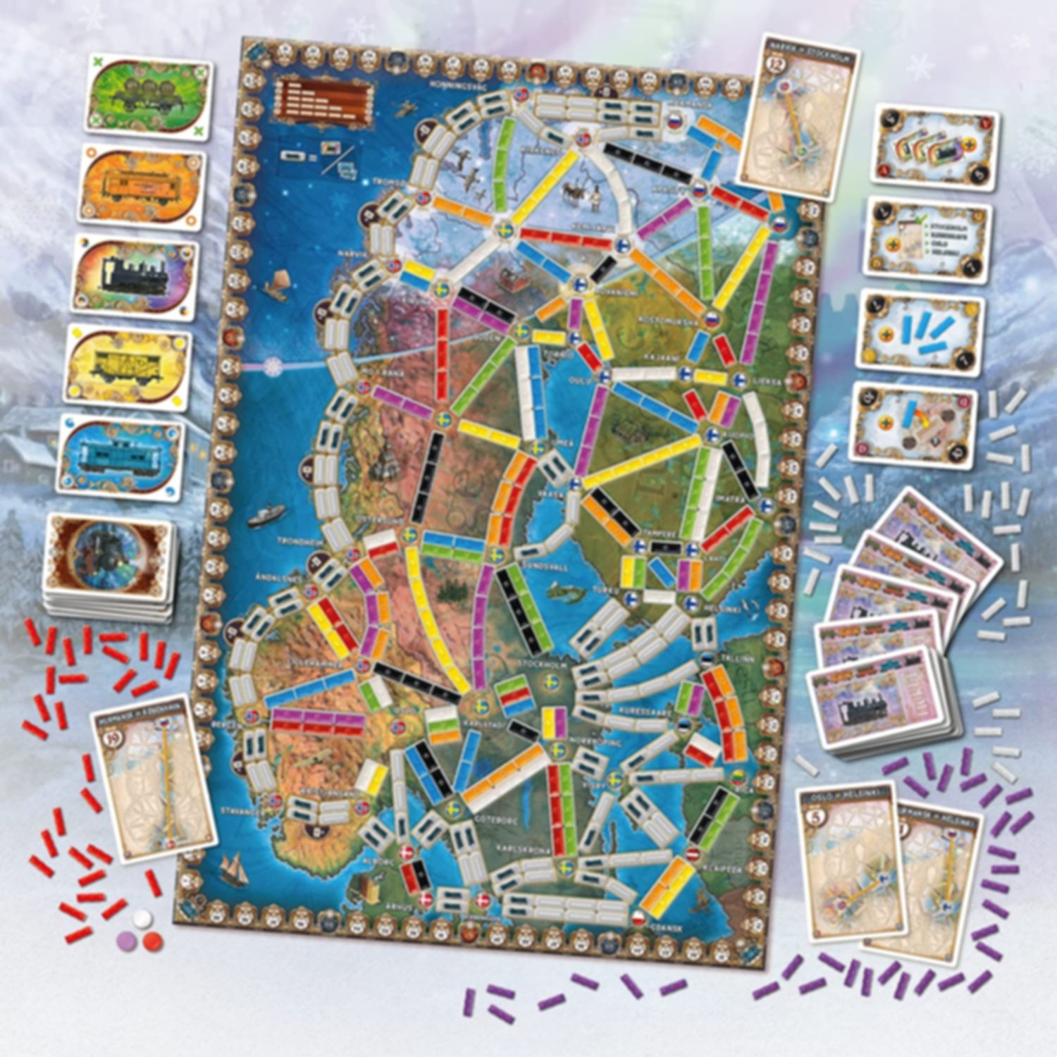 Ticket to Ride: Northern Lights components