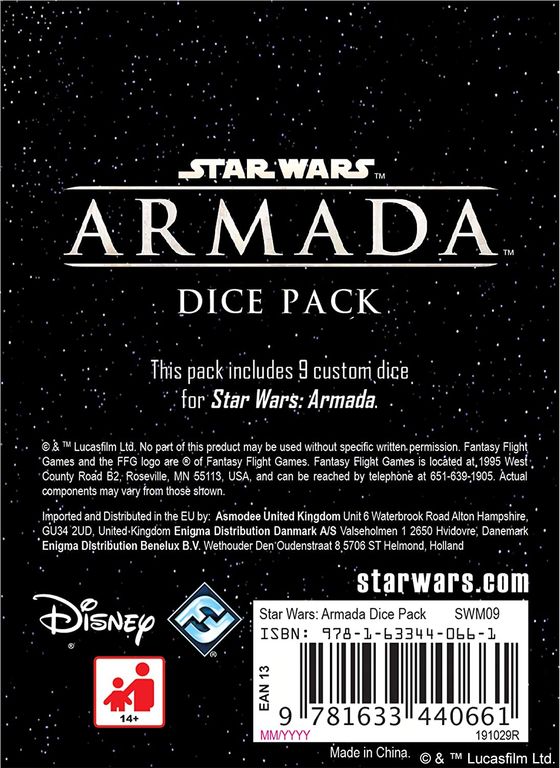 Star Wars Armada: Dice Pack parte posterior de la caja