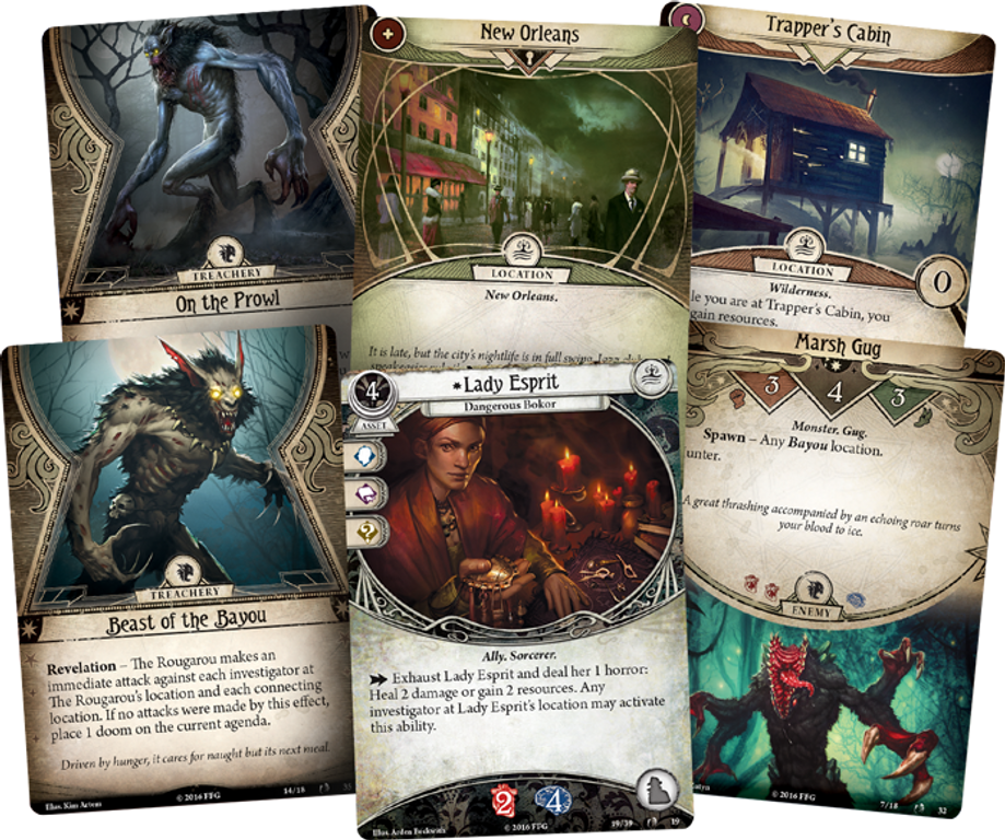 Arkham Horror: El Juego de Cartas – La Maldición del Rougarou: Pack de Escenario cartas