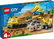 Construction Trucks and Wrecking Ball Crane