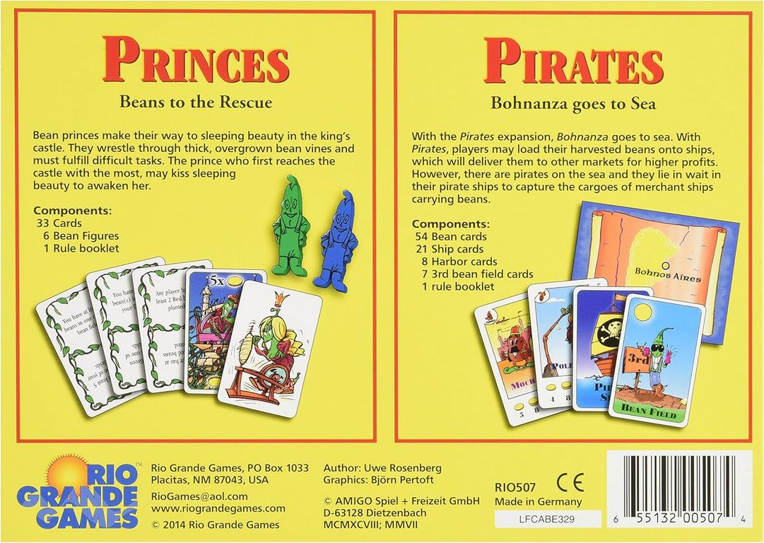 Bohnanza: Princes & Pirates achterkant van de doos