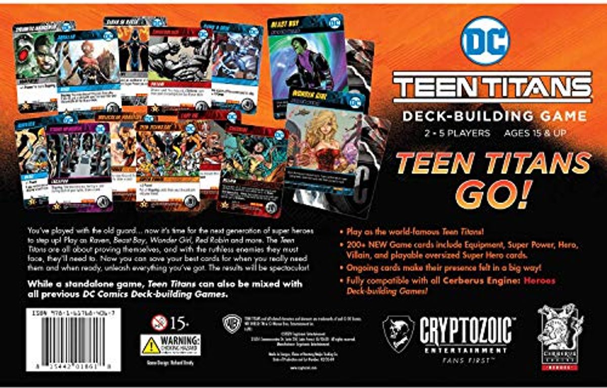 DC Comics Deck-Building Game: Teen Titans parte posterior de la caja