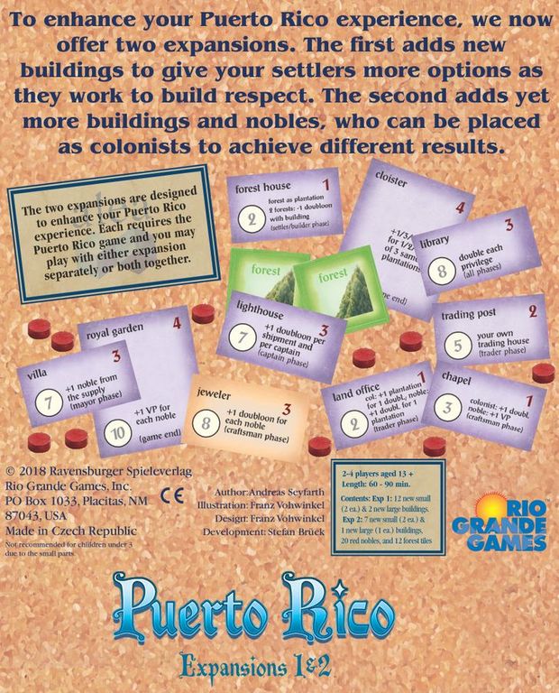 Puerto Rico: Expansions 1&2 – The New Buildings & The Nobles back of the box