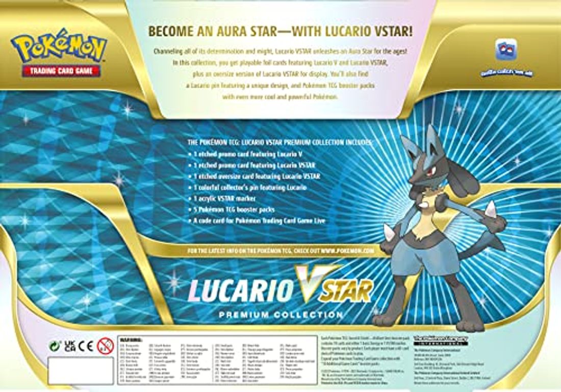 Pokémon TCG: Lucario VSTAR Premium Collection parte posterior de la caja