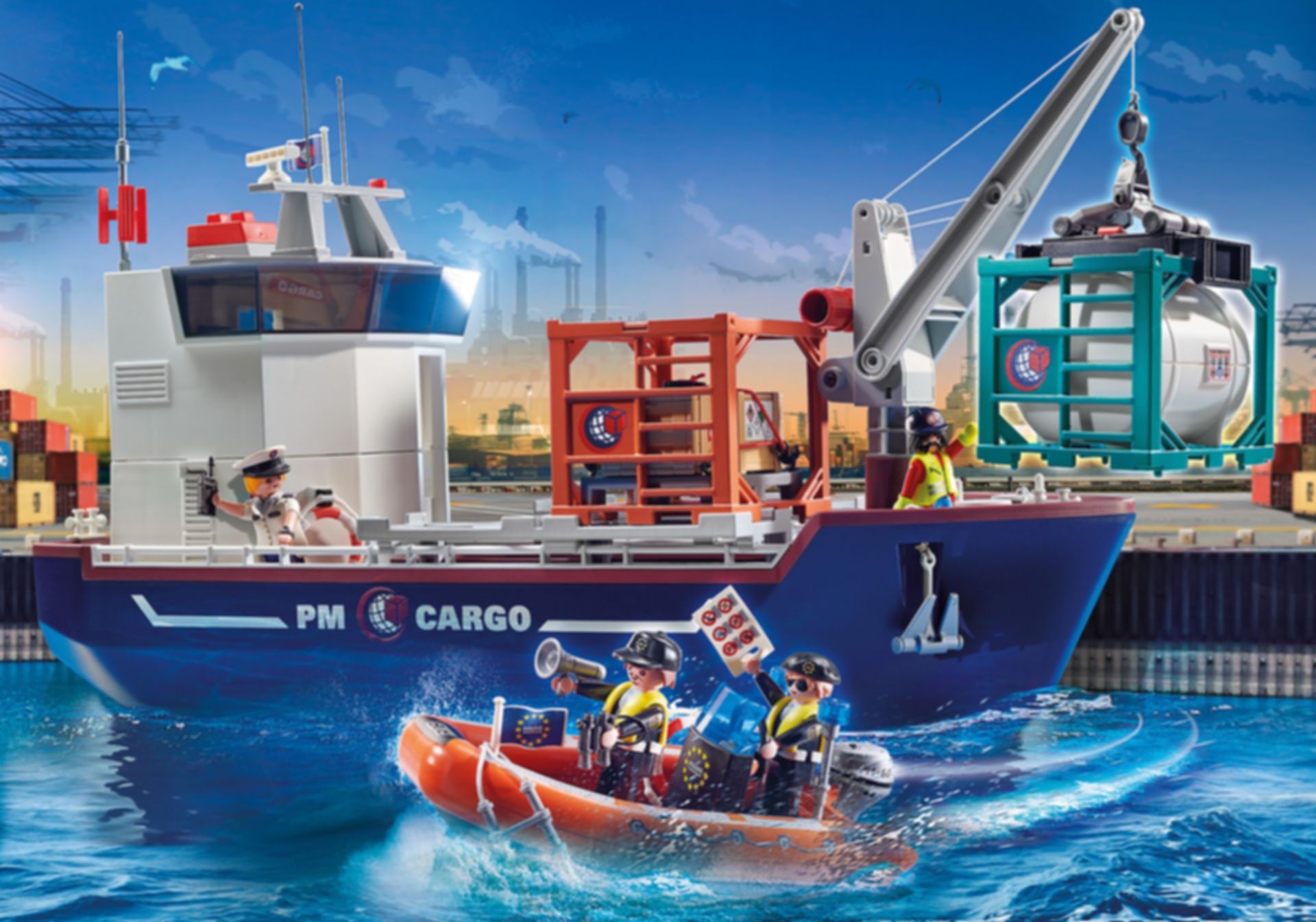 Playmobil® City Action Groot containerschip met douaneboot