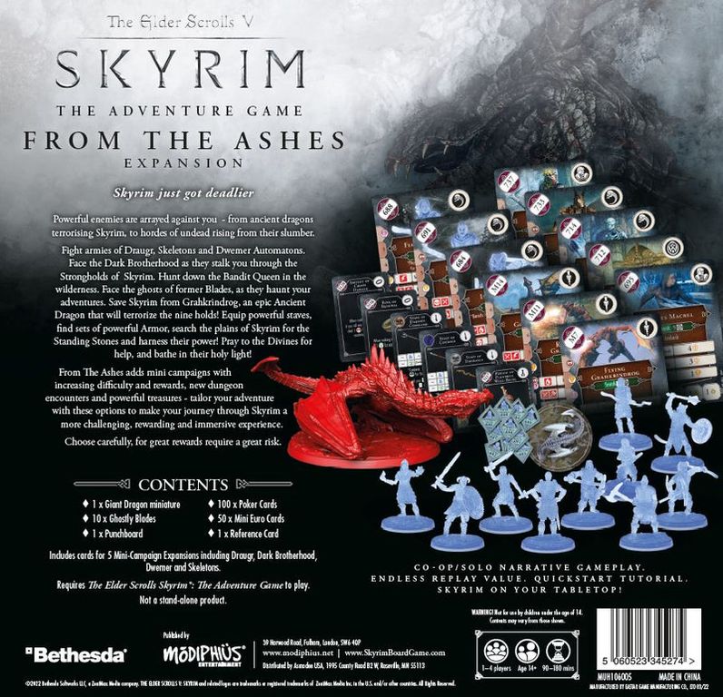 The Elder Scrolls V: Skyrim – The Adventure Game: From the Ashes Expansion parte posterior de la caja