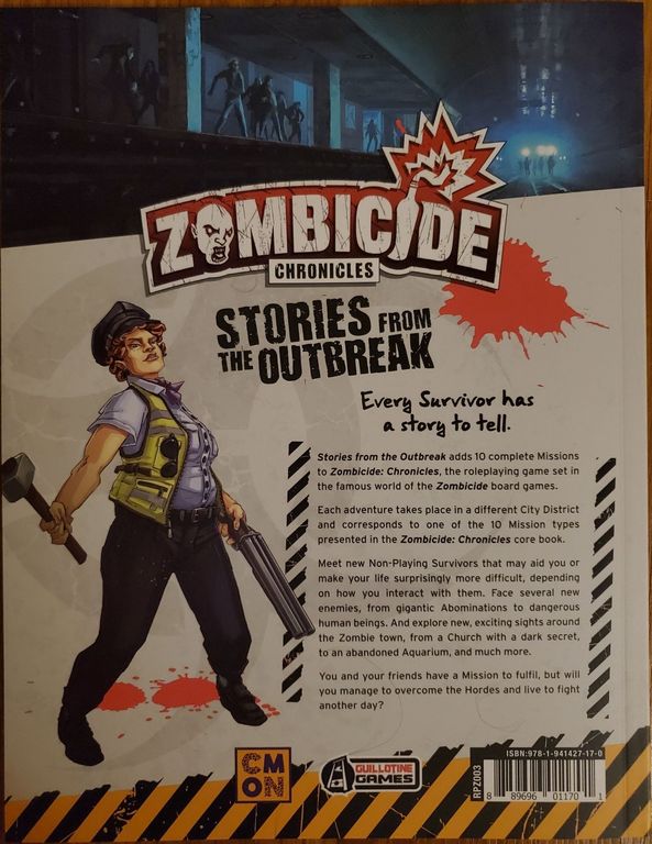 Zombicide: Chronicles - Stories from the Outbreak, Mission Comendium back of the box