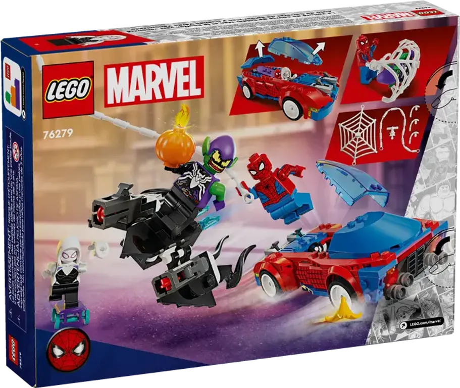 LEGO® Marvel Spider-Man racewagen en Venom Green Goblin achterkant van de doos