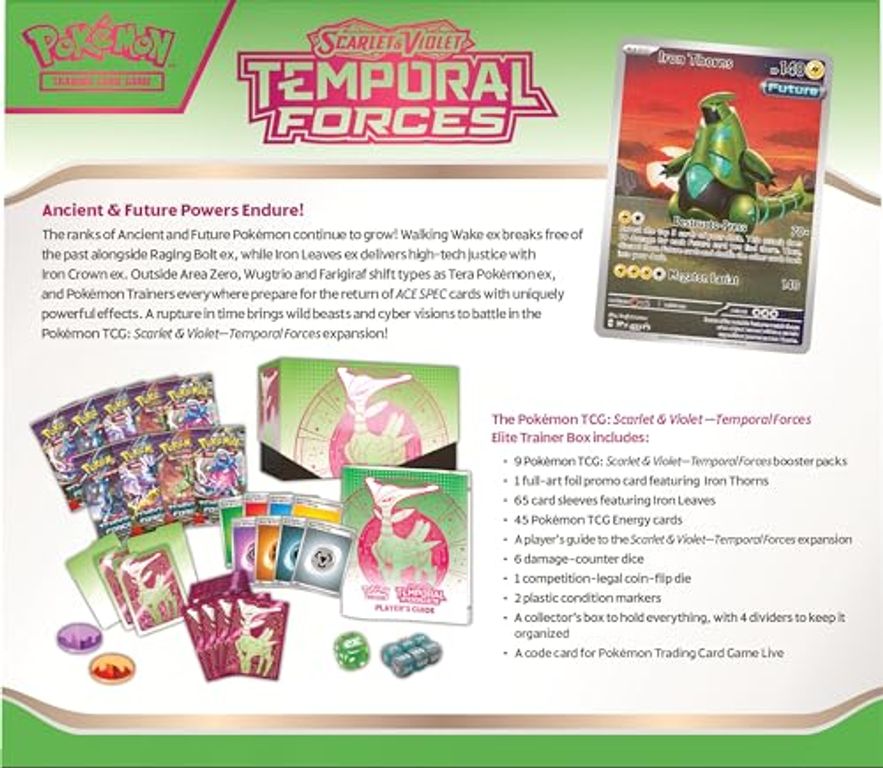 Pokémon TCG: Scarlet & Violet-Temporal Forces Pokémon Center Elite Trainer Box achterkant van de doos