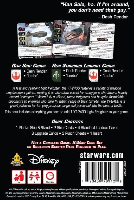 Star Wars: X-Wing (Second Edition) – YT-2400 Light Freighter Expansion Pack rückseite der box