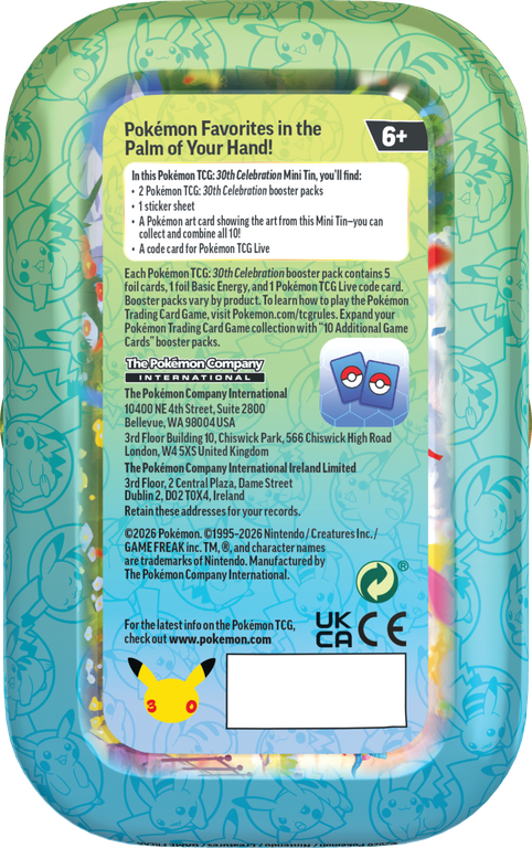 Pokémon TCG: 30th Celebration - Mini Tins back of the box