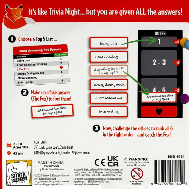 OUTFOX the FOX back of the box