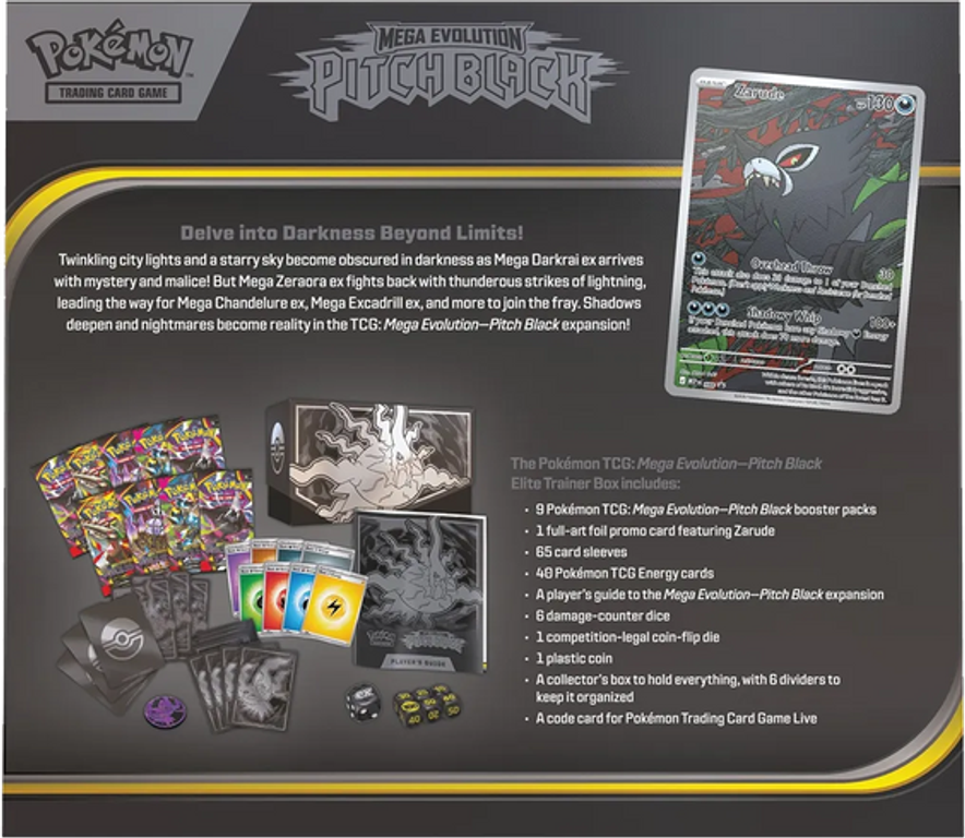 Pokémon TCG: Mega Evolution - Pitch Black Elite Trainer Box back of the box