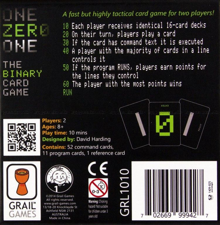 One Zero One dos de la boîte