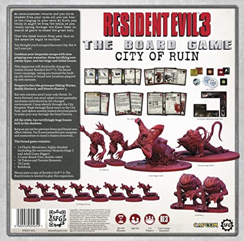 Resident Evil 3: The Board Game – City of Ruin achterkant van de doos