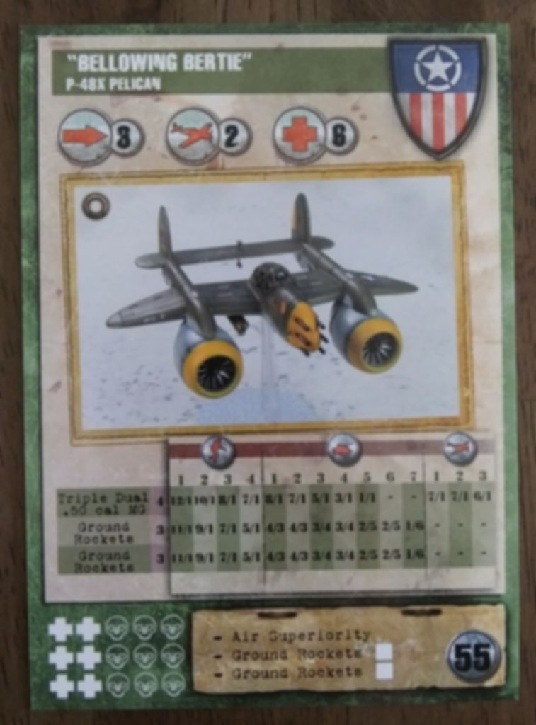 Dust Tactics: Allies P-48 Pelican - "Bellowing Bertie / Diving Dotty" components