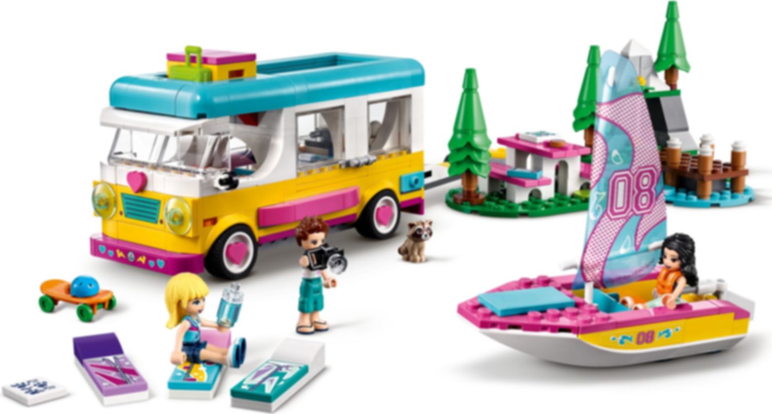 LEGO® Friends Camper Van nel bosco con barca a vela gameplay
